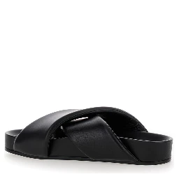Black Sandals with Criss Cros Bands in Smooth Leather Man