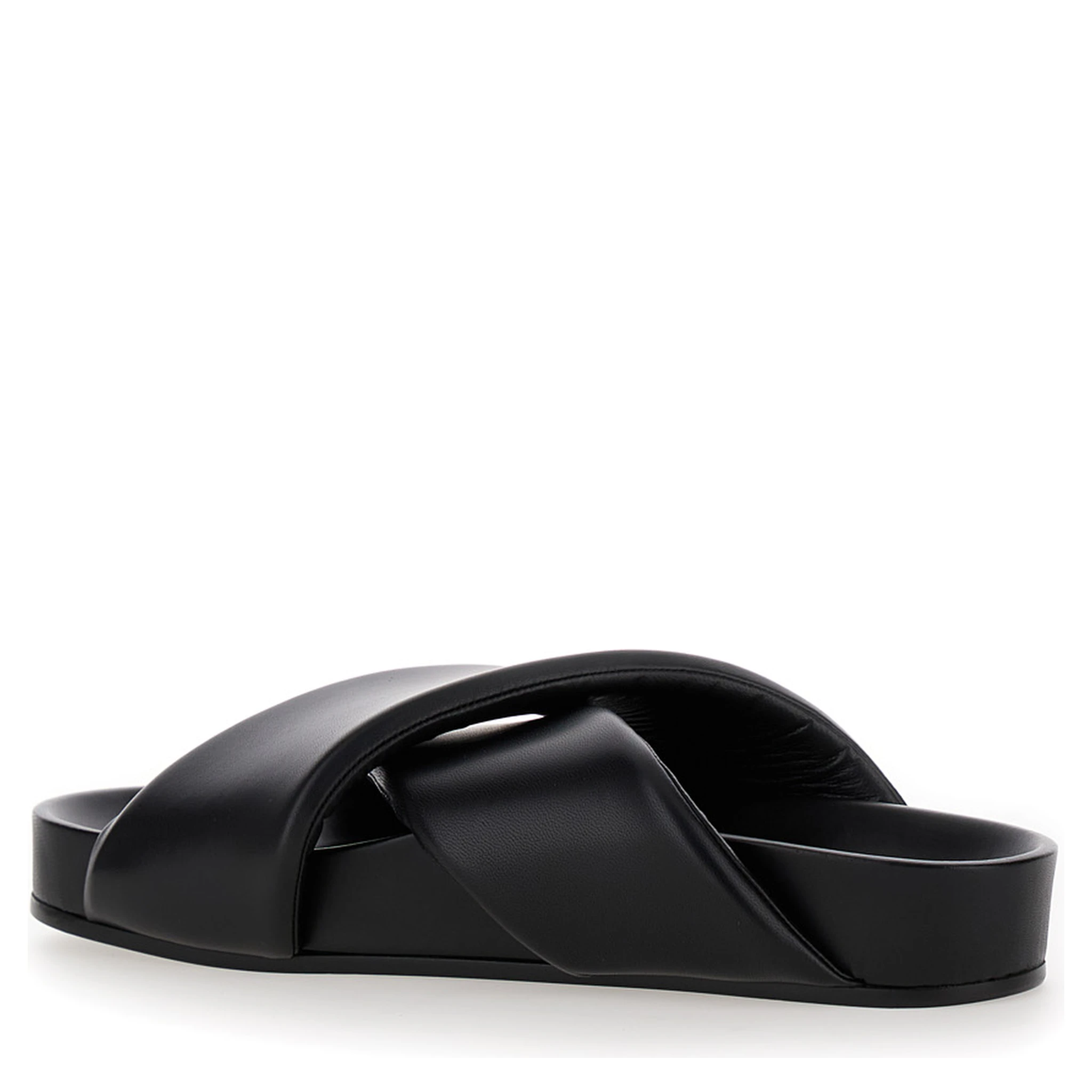 Black Sandals with Criss Cros Bands in Smooth Leather Man