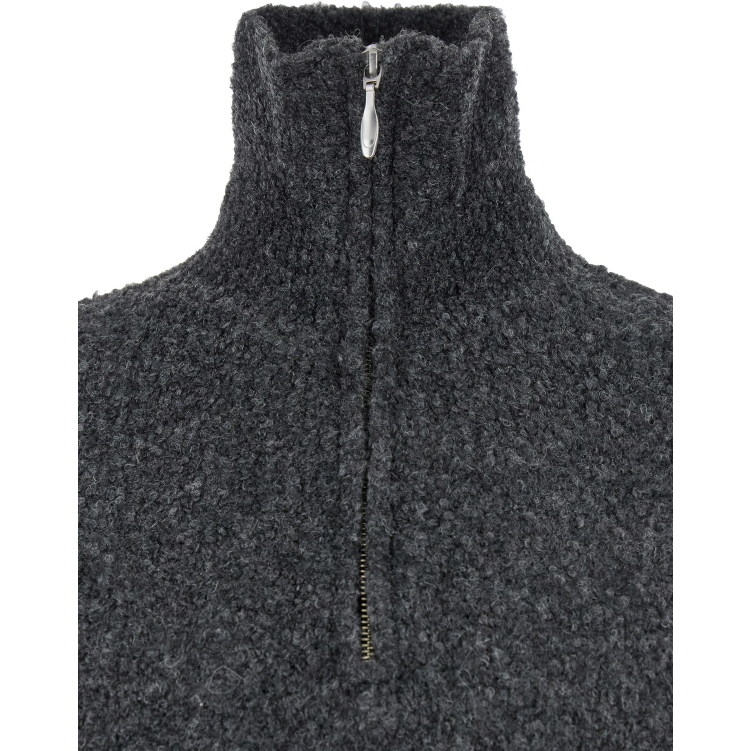 Grey High Neck Swater with Zip in Wool Blend Man