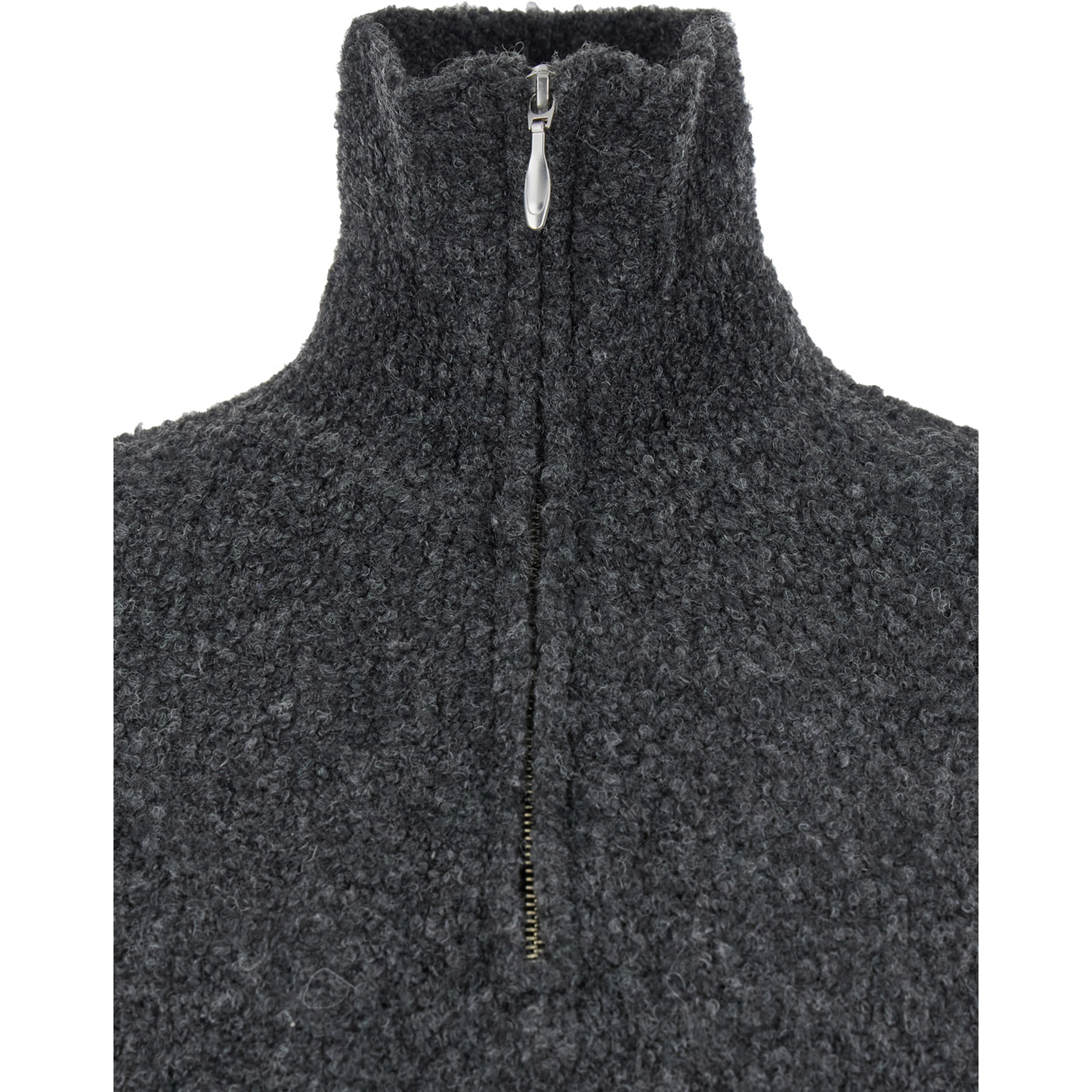 Grey High Neck Swater with Zip in Wool Blend Man