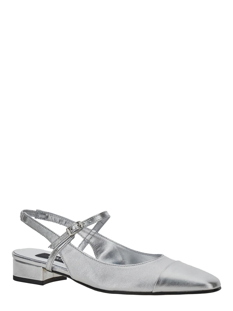 Oceano Silver Colored Slingback Ballet Shoes with Contrasting Toe in Leather Woman alternative