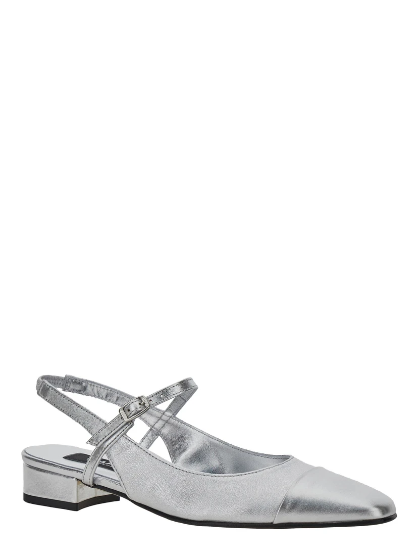 Oceano Silver Colored Slingback Ballet Shoes with Contrasting Toe in Leather Woman