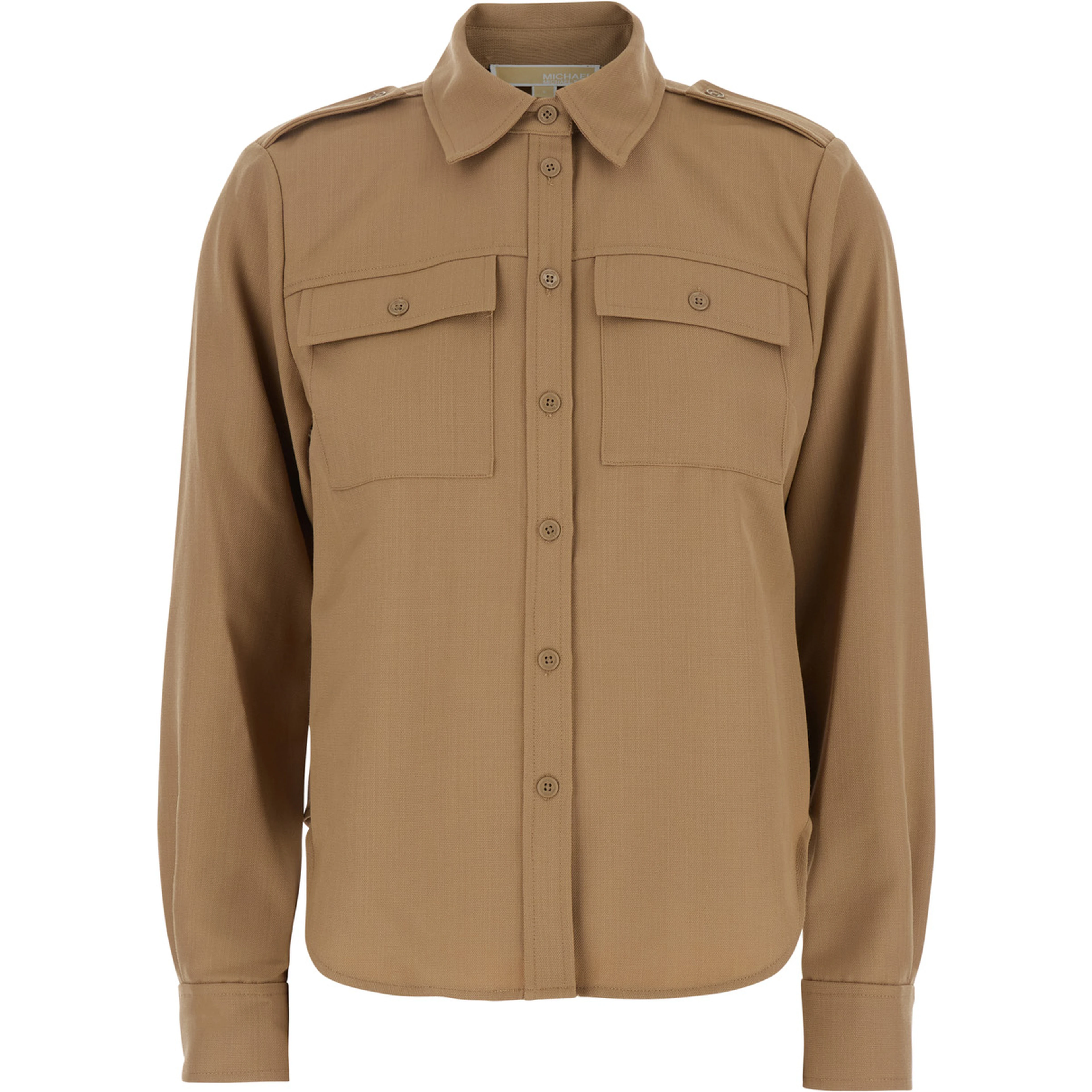 Beige Shirt with Patch Pockets on the Chest in Virgin Wool Blend Woman