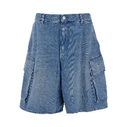 Light Blue Bermuda Shorts with Cargo Pockets and Logo Patch on the Back in Denim Man
