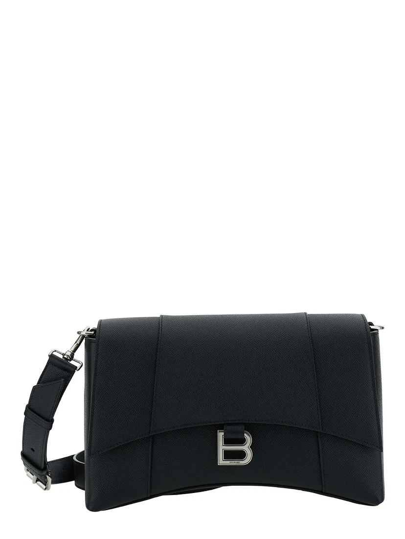 Messenger Downtown Black Cross-Body Bag with B Logo in Semi Matte Leather Man