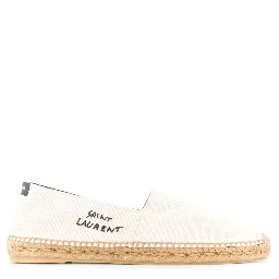 White Espadrilles with Logo Saint Laurent in Cotton and Linen Man