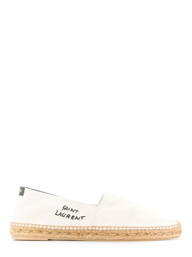 White Espadrilles with Logo Saint Laurent in Cotton and Linen Man