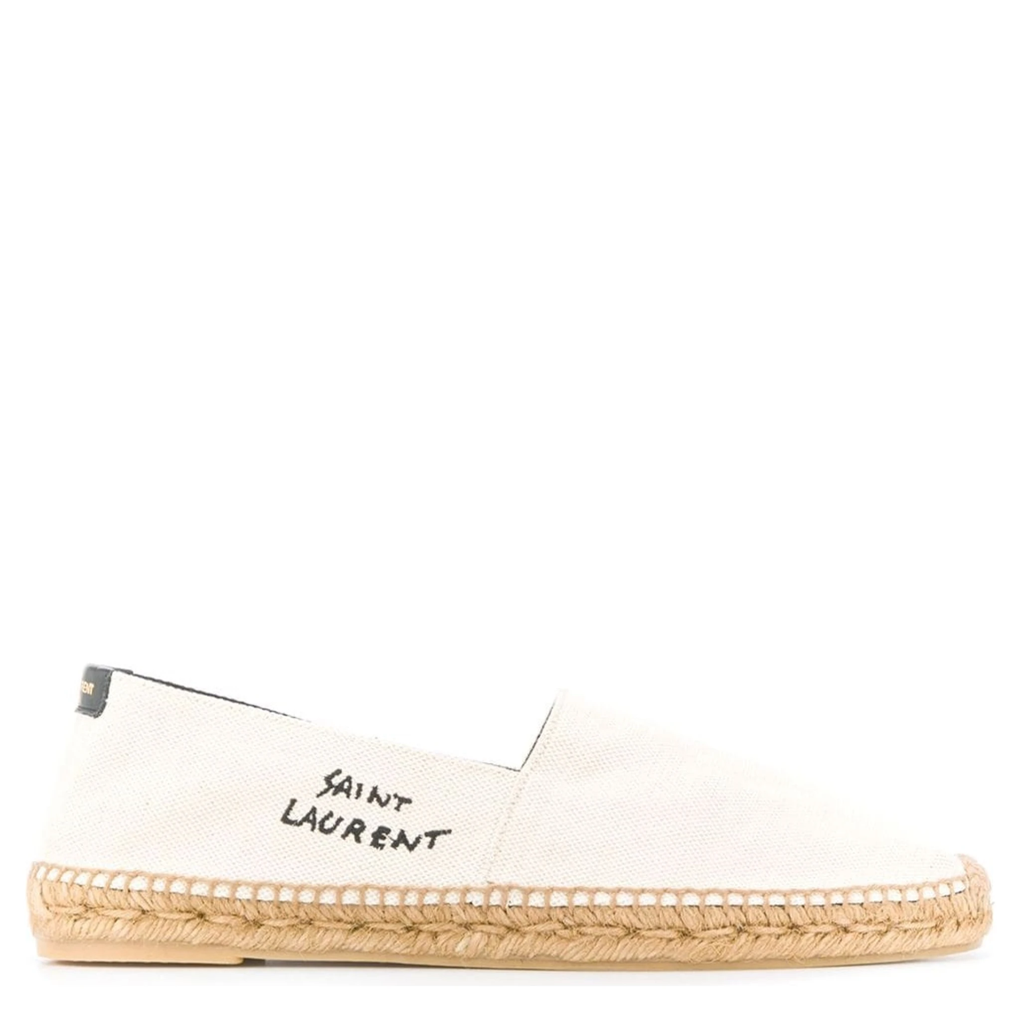 White Espadrilles with Logo Saint Laurent in Cotton and Linen Man