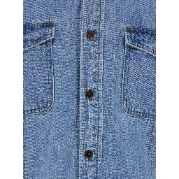 Blue Jacket with Patch Pockets on the Chest in Denim Man