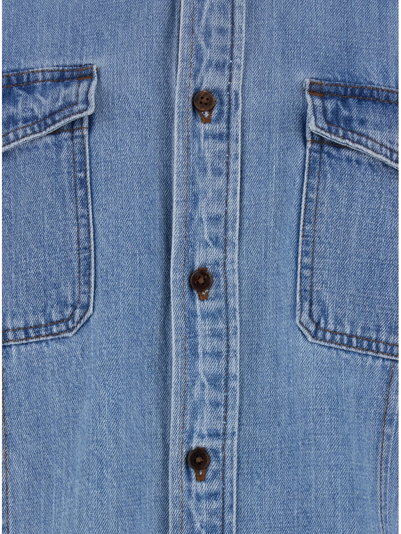 Blue Jacket with Patch Pockets on the Chest in Denim Man