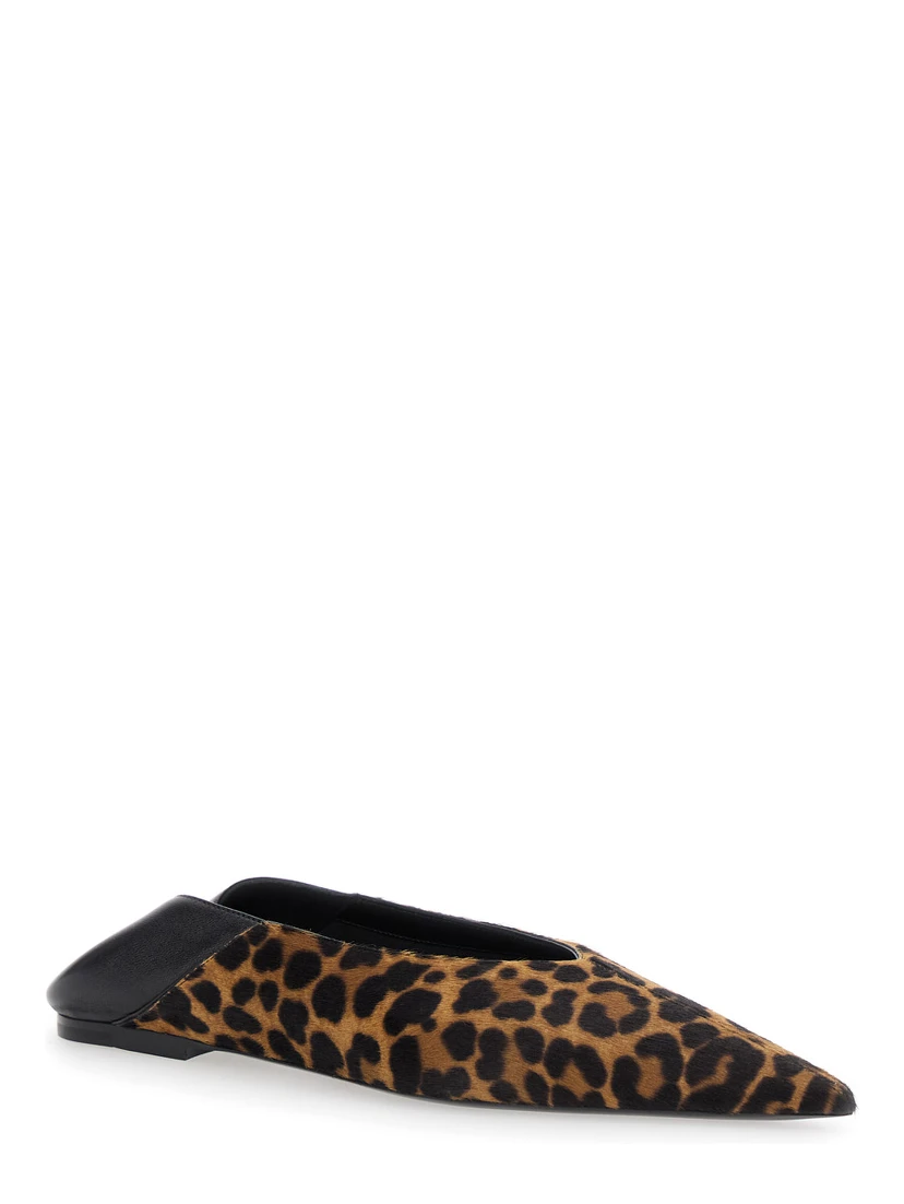Brown Ballerinas with Leopard Motif and Foldable Buttress in Fabric Woman