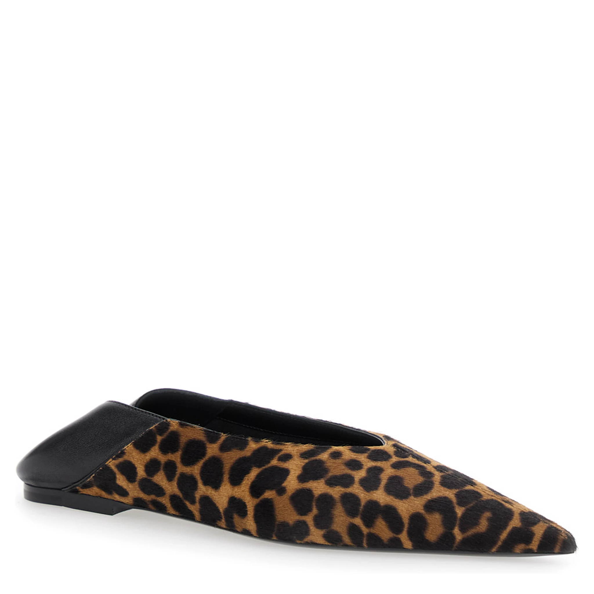 Brown Ballerinas with Leopard Motif and Foldable Buttress in Fabric Woman