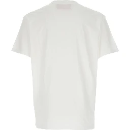 تيشيرت أبيض برقبة دائرية وشعار مطبوع على الجهة الأمامية من القطن الرجالي