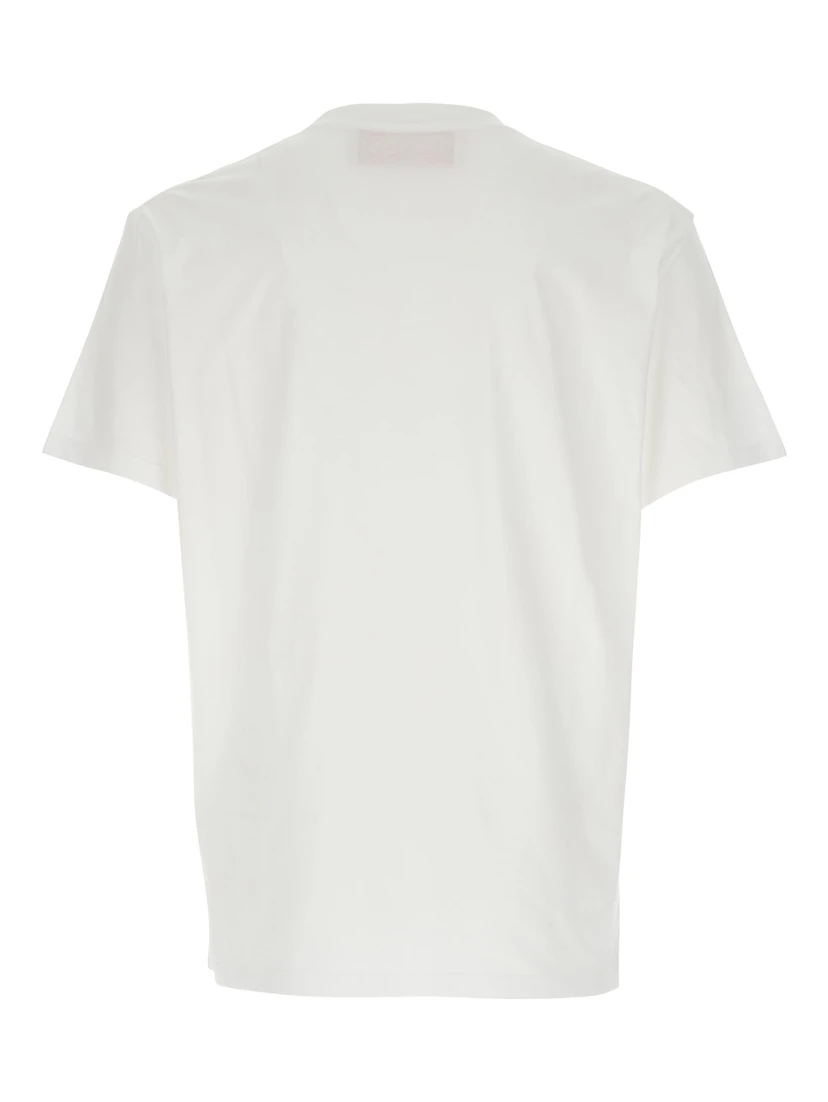 تيشيرت أبيض برقبة دائرية وشعار مطبوع على الجهة الأمامية من القطن الرجالي