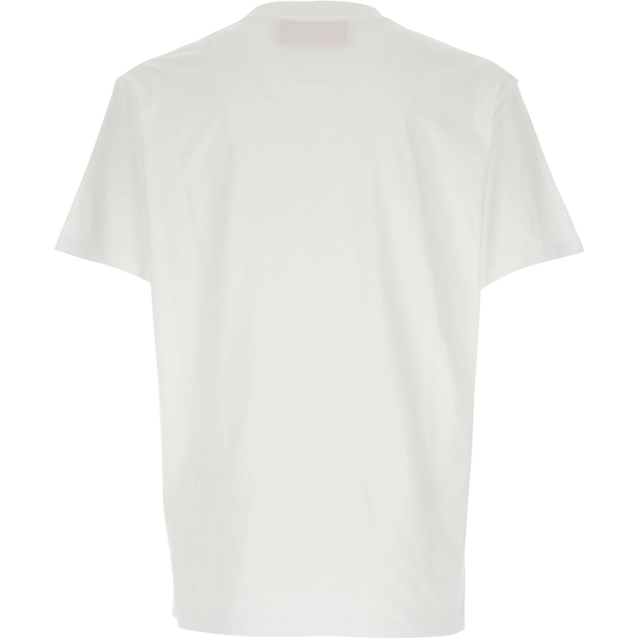 تيشيرت أبيض برقبة دائرية وشعار مطبوع على الجهة الأمامية من القطن الرجالي