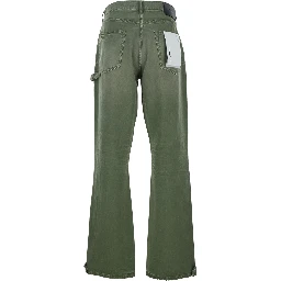 Green Pants with Logo Patch on the Rear and Automatic Buttons in Fabric Man