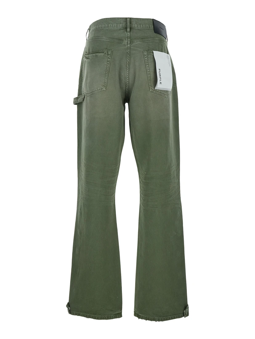 Green Pants with Logo Patch on the Rear and Automatic Buttons in Fabric Man