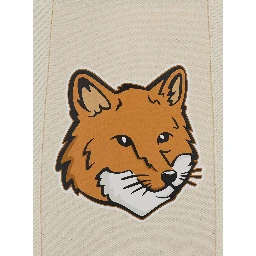 White Tote Bag with Fox Head Patch in Cotton Canvas Woman