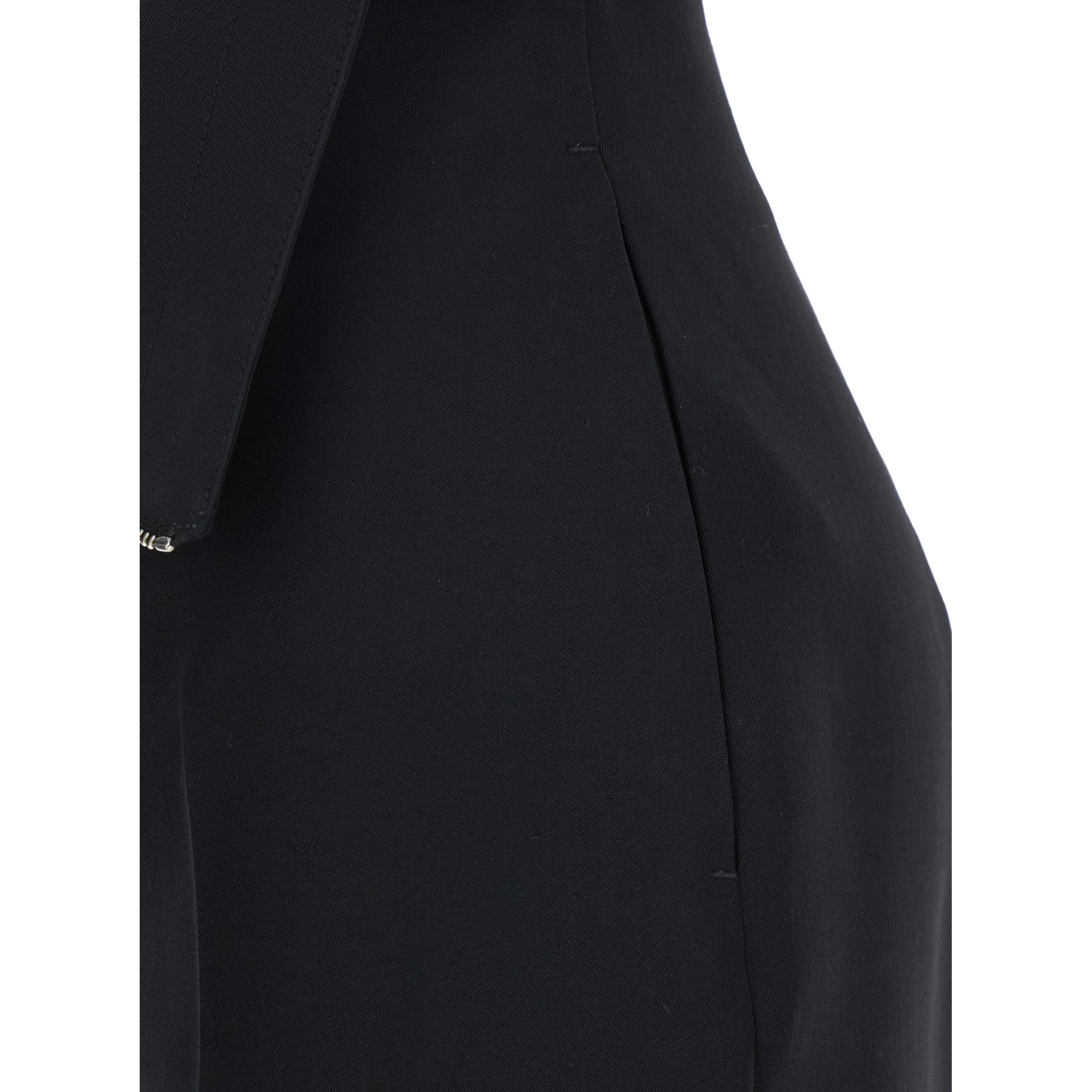 Black Flared Pants with Foldover Waist in Wool Woman