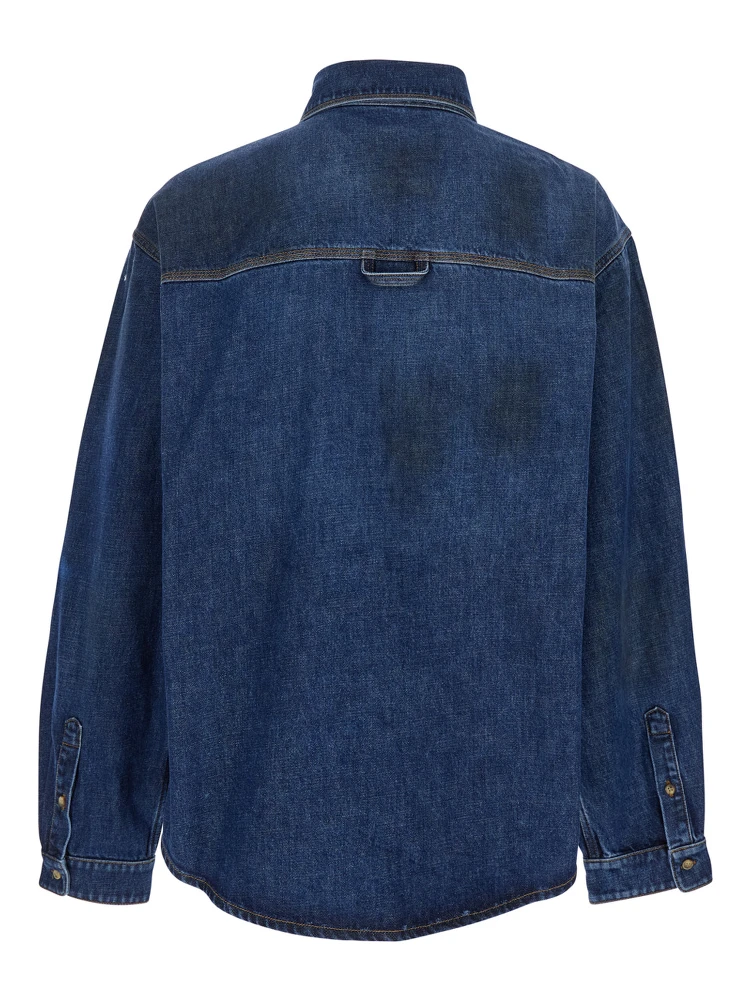 Blue Shirt with Pointed Collar and Logo Patch on the Front in Denim Man alternative