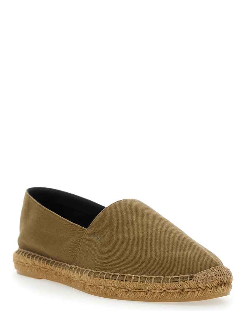 Brown Espadrilles with Tonal Cassandre Embroidery on the Side and Almond Toe in Cotton Man