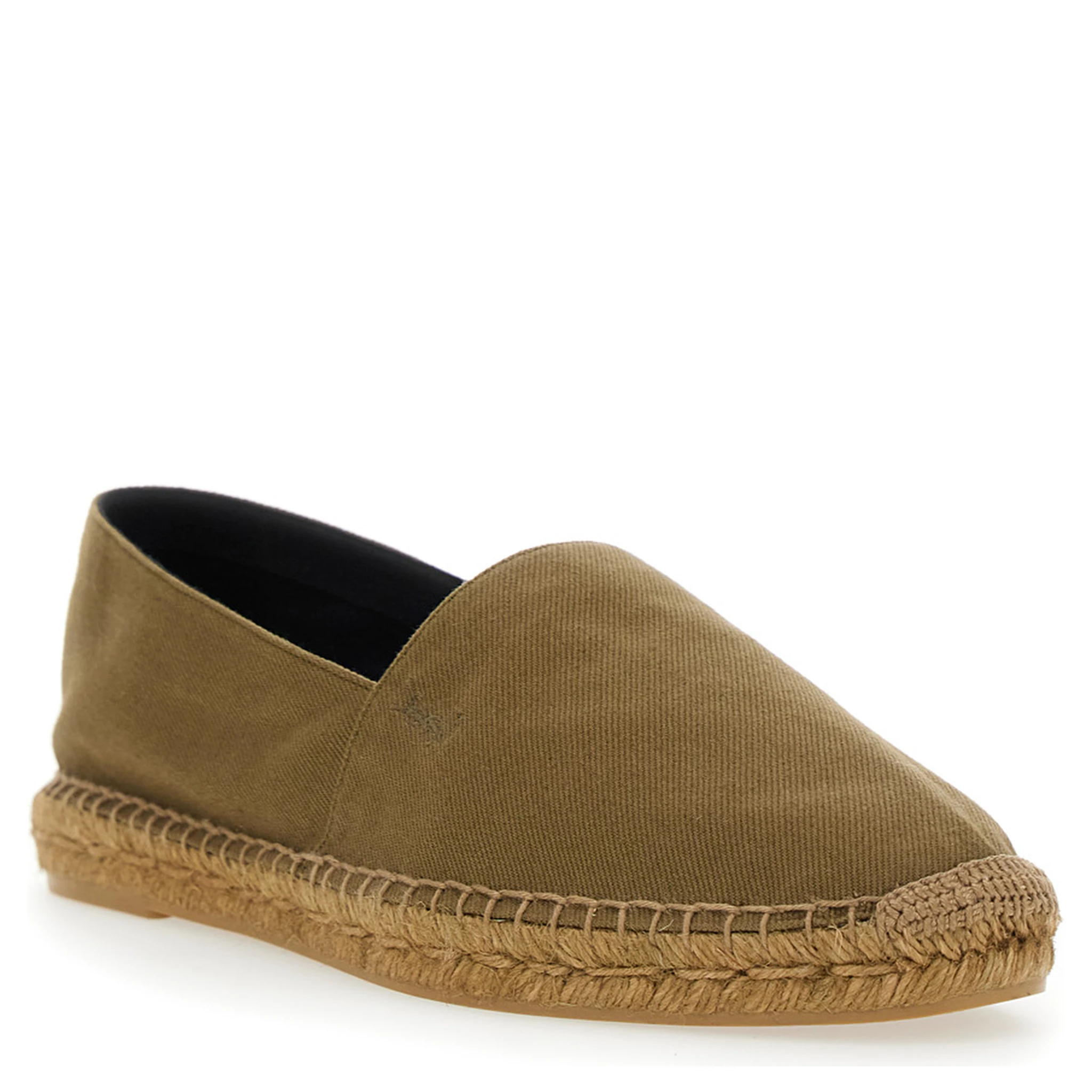 Brown Espadrilles with Tonal Cassandre Embroidery on the Side and Almond Toe in Cotton Man