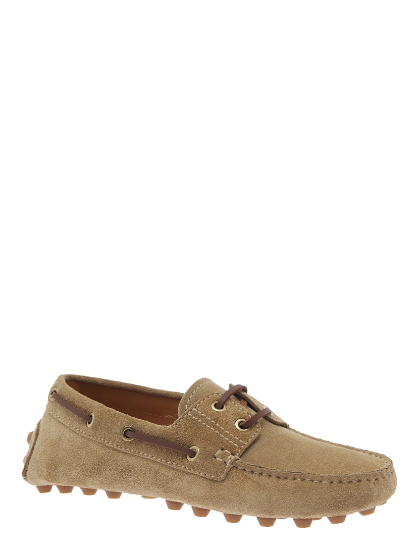 Gommino Beige Loafers with Woven Tie in Suede Woman