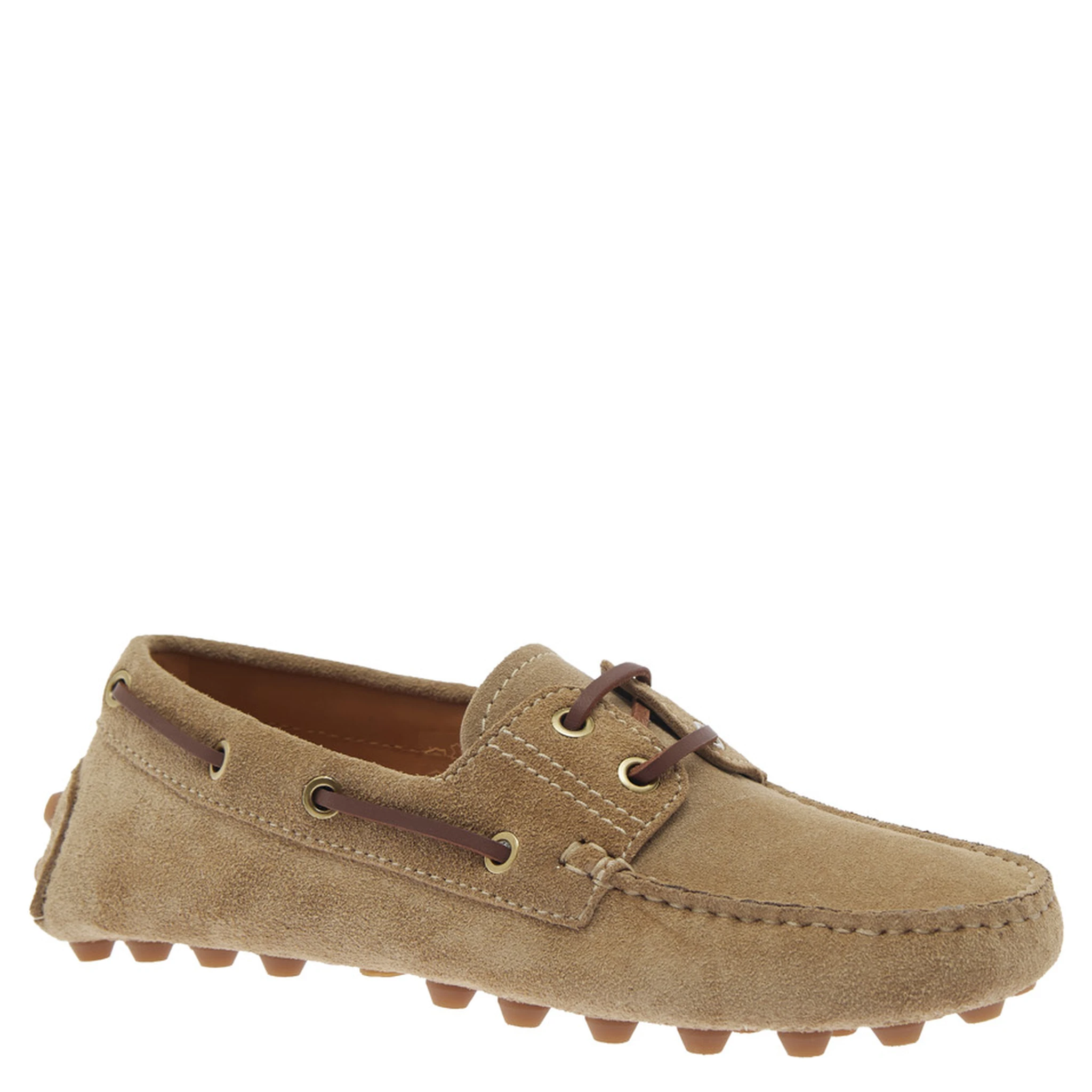 Gommino Beige Loafers with Woven Tie in Suede Woman