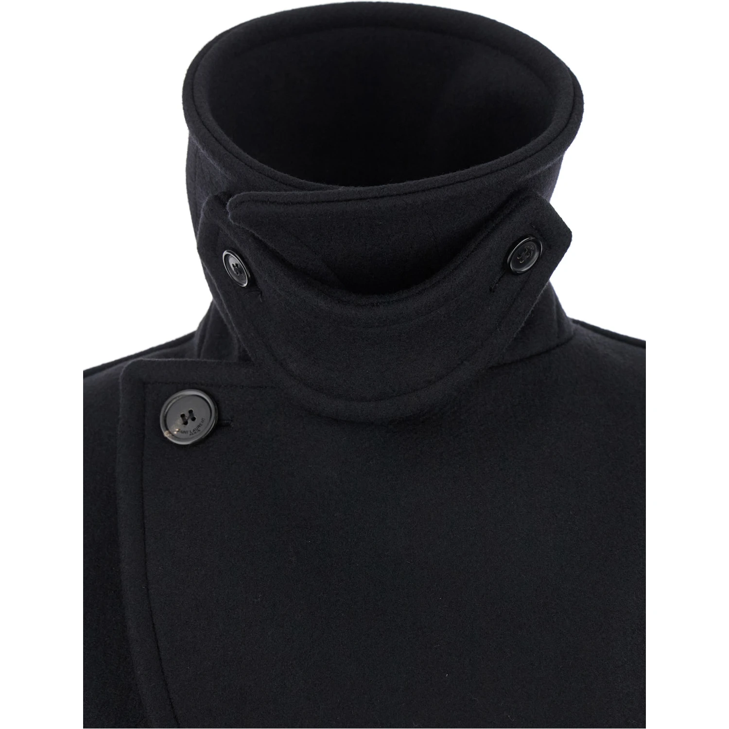 Black Double-Breasted Coat with Classic Wide Revers in Wool Woman
