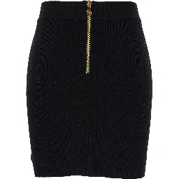 Black Short Skirt with Jewel Buttons in Viscose Blend Woman