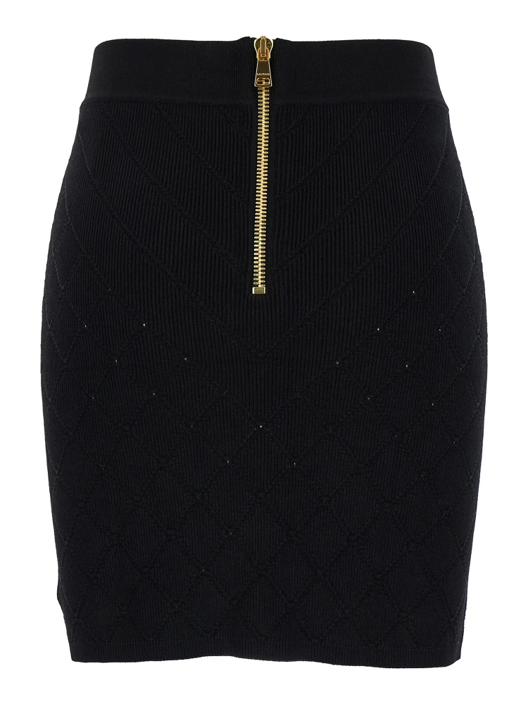 Black Short Skirt with Jewel Buttons in Viscose Blend Woman alternative