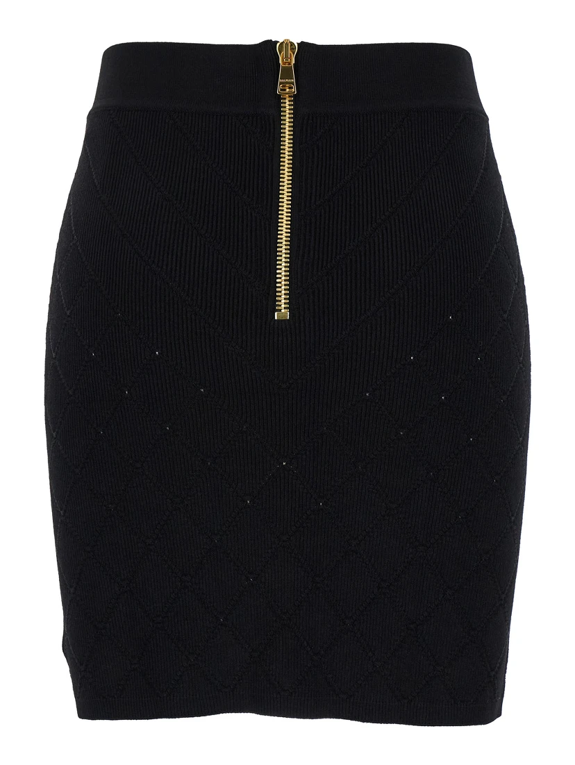 Black Short Skirt with Jewel Buttons in Viscose Blend Woman