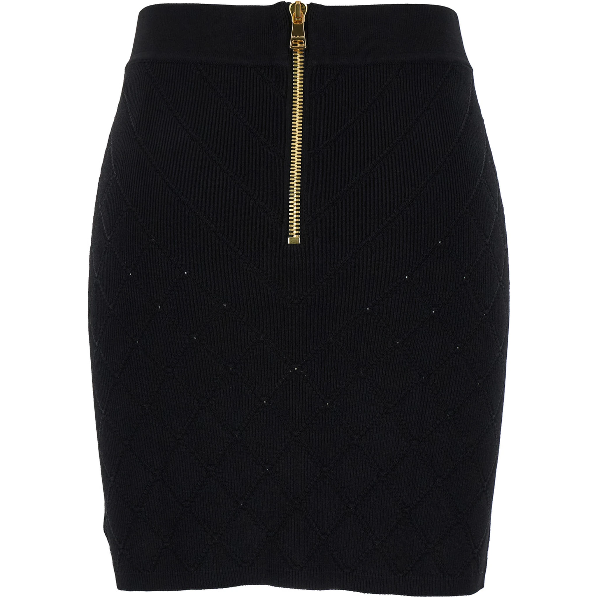Black Short Skirt with Jewel Buttons in Viscose Blend Woman