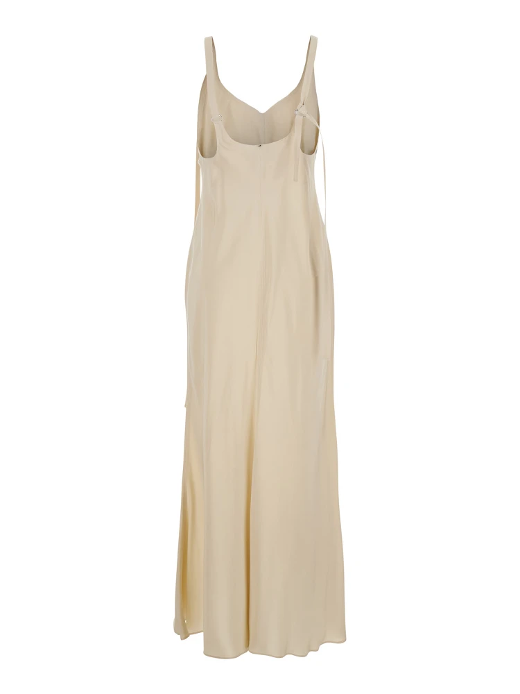 Unione Beige Long Dress with V-Neck and Adjustable Straps in Viscose Woman alternative