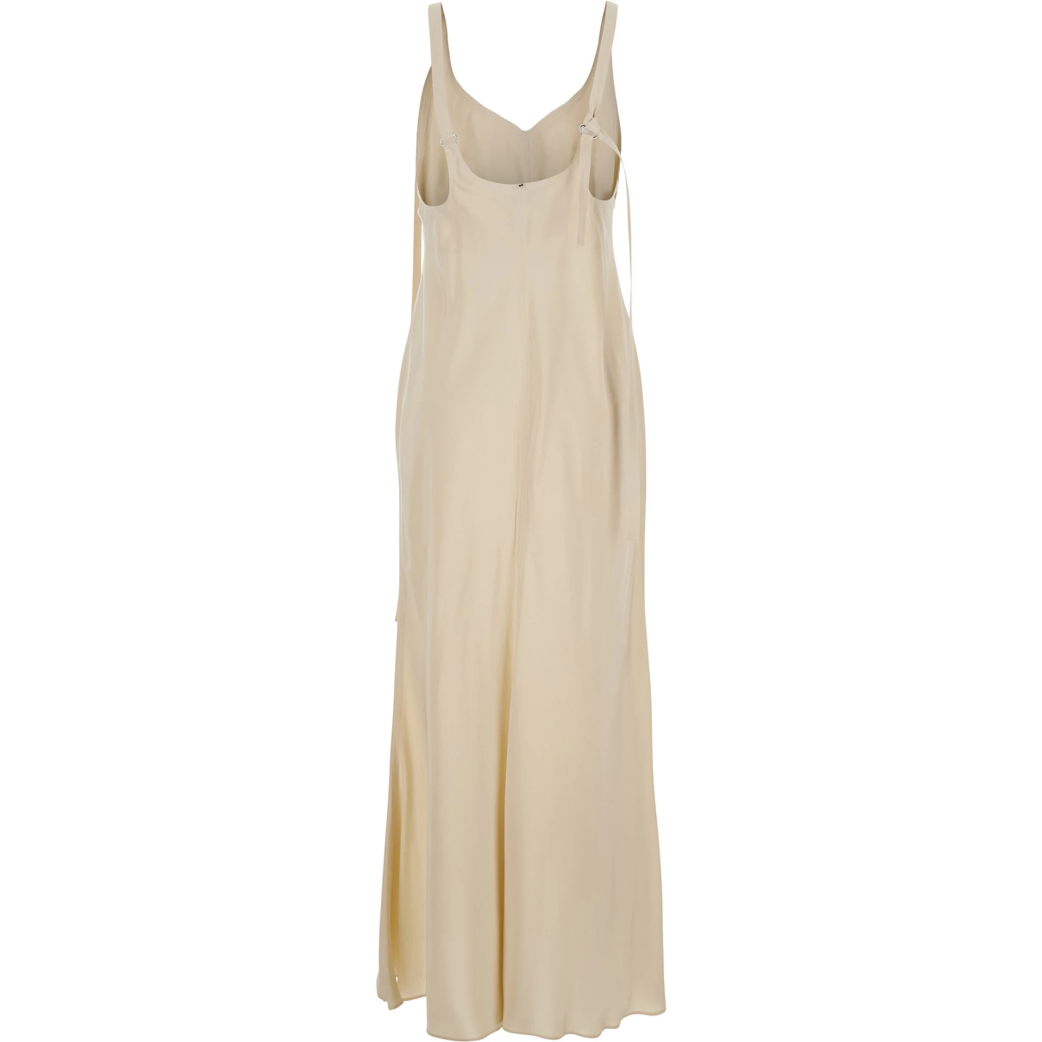 Unione Beige Long Dress with V-Neck and Adjustable Straps in Viscose Woman