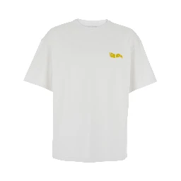 White Crewneck T-Shirt with Logo Lettering on the Front in Cotton Man