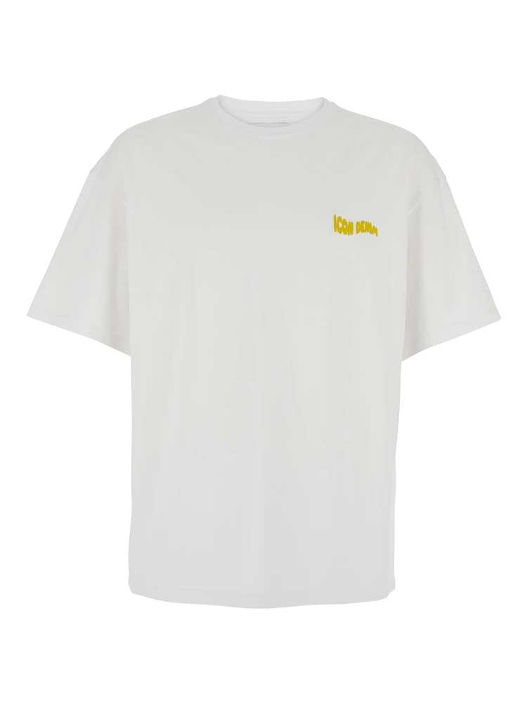 White Crewneck T-Shirt with Logo Lettering on the Front in Cotton Man