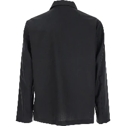 Black Jacket with Classic Collar and Patch Pockets on the Front in Wool Man