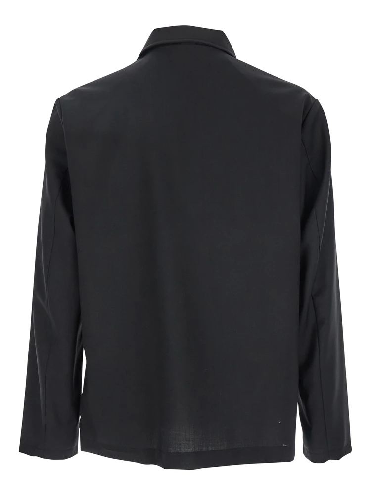 Black Jacket with Classic Collar and Patch Pockets on the Front in Wool Man alternative