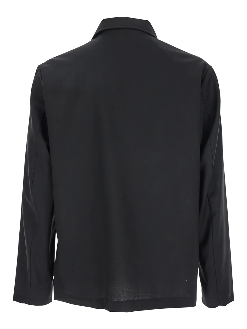 Black Jacket with Classic Collar and Patch Pockets on the Front in Wool Man