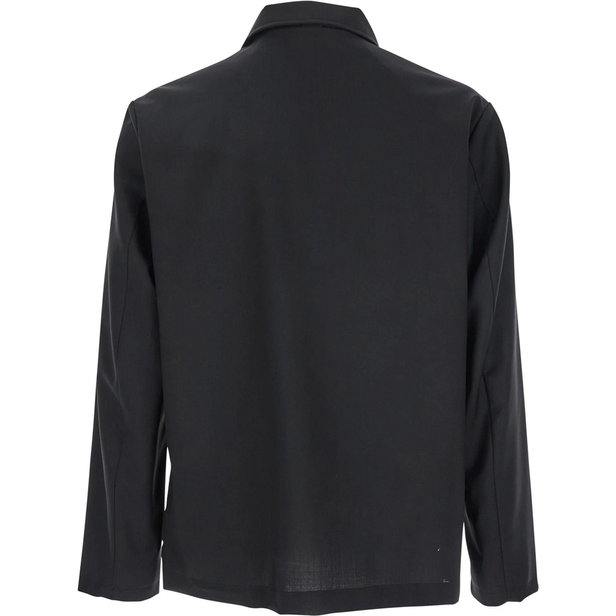 Black Jacket with Classic Collar and Patch Pockets on the Front in Wool Man