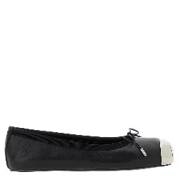 Black Ballet Flats with Metallic Toe in Smooth Leather Woman