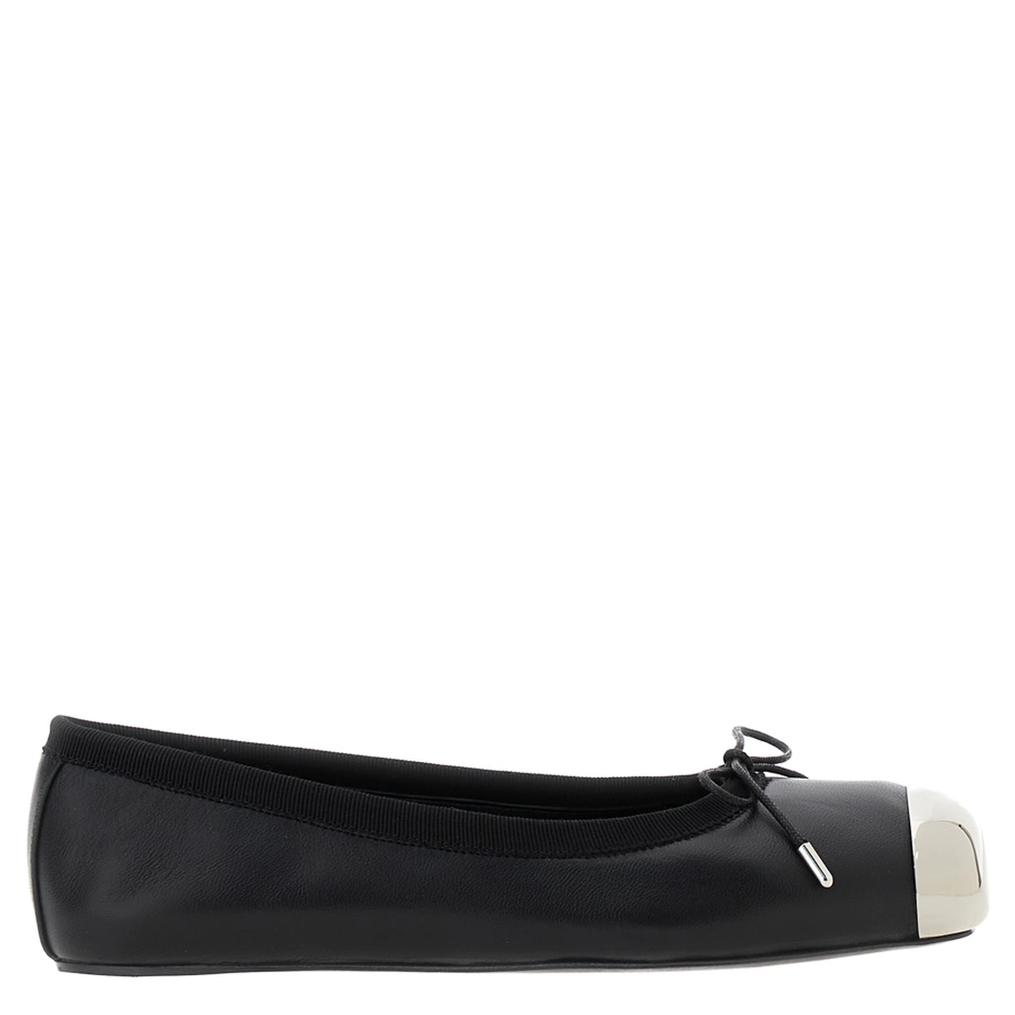 Black Ballet Flats with Metallic Toe in Smooth Leather Woman