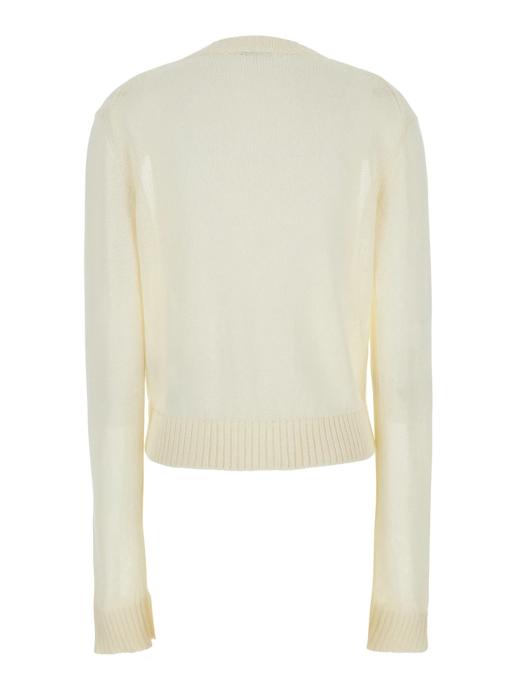 White Cropped Crewneck Sweater with Tonal Logo Embroidery in Cotton Woman alternative