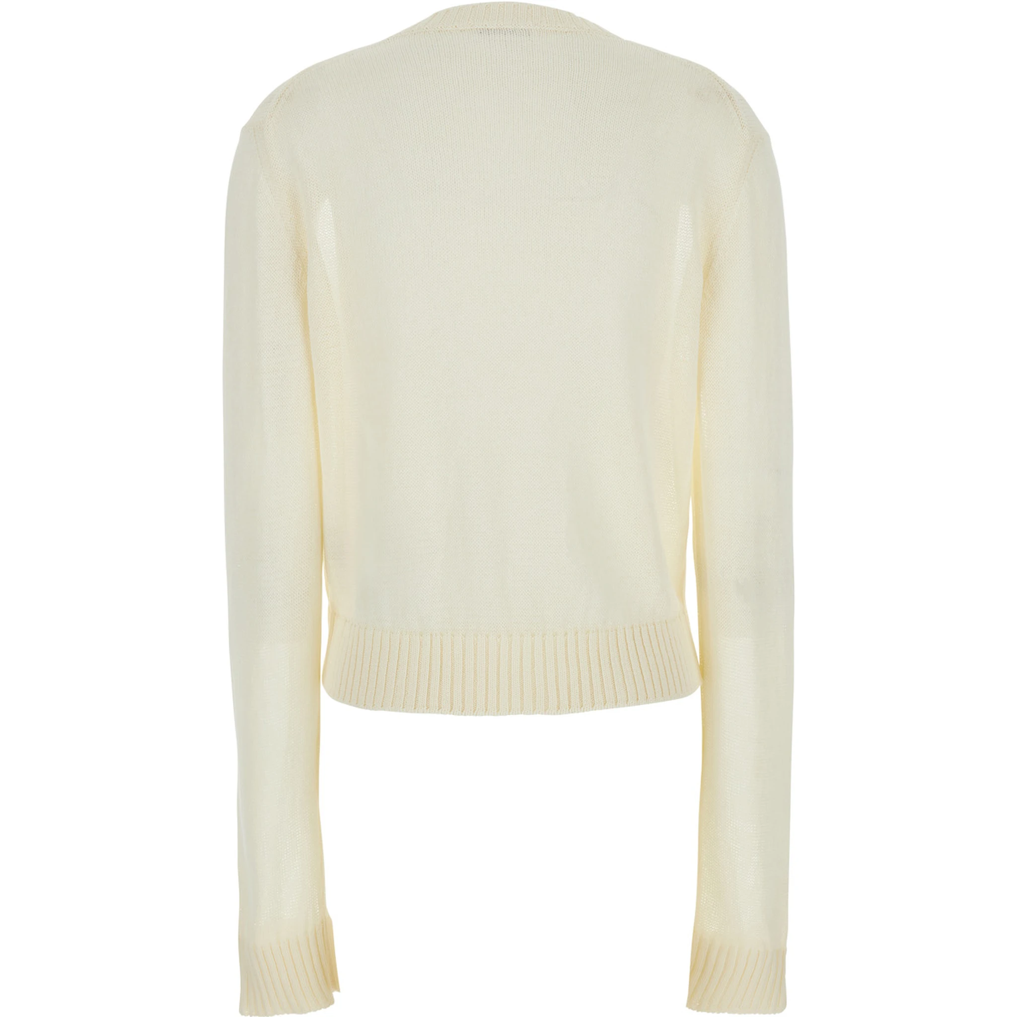 White Cropped Crewneck Sweater with Tonal Logo Embroidery in Cotton Woman