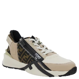 Fendi Flow Beige Low-Top Sneaker with Logo Detail in Leather Man