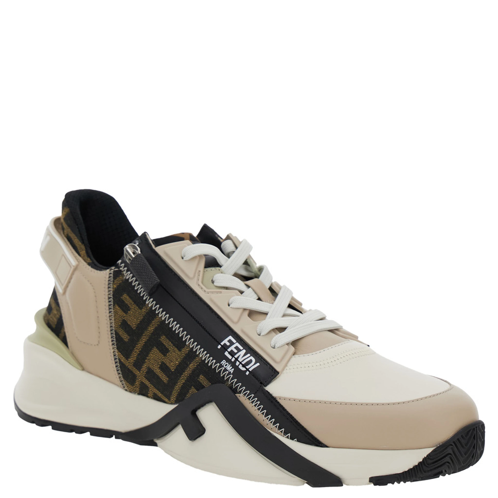 Fendi Flow Beige Low-Top Sneaker with Logo Detail in Leather Man