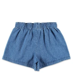 Blue Shorts with Elastic Waist and Music Notes Embroidery on the Front in Denim Girl