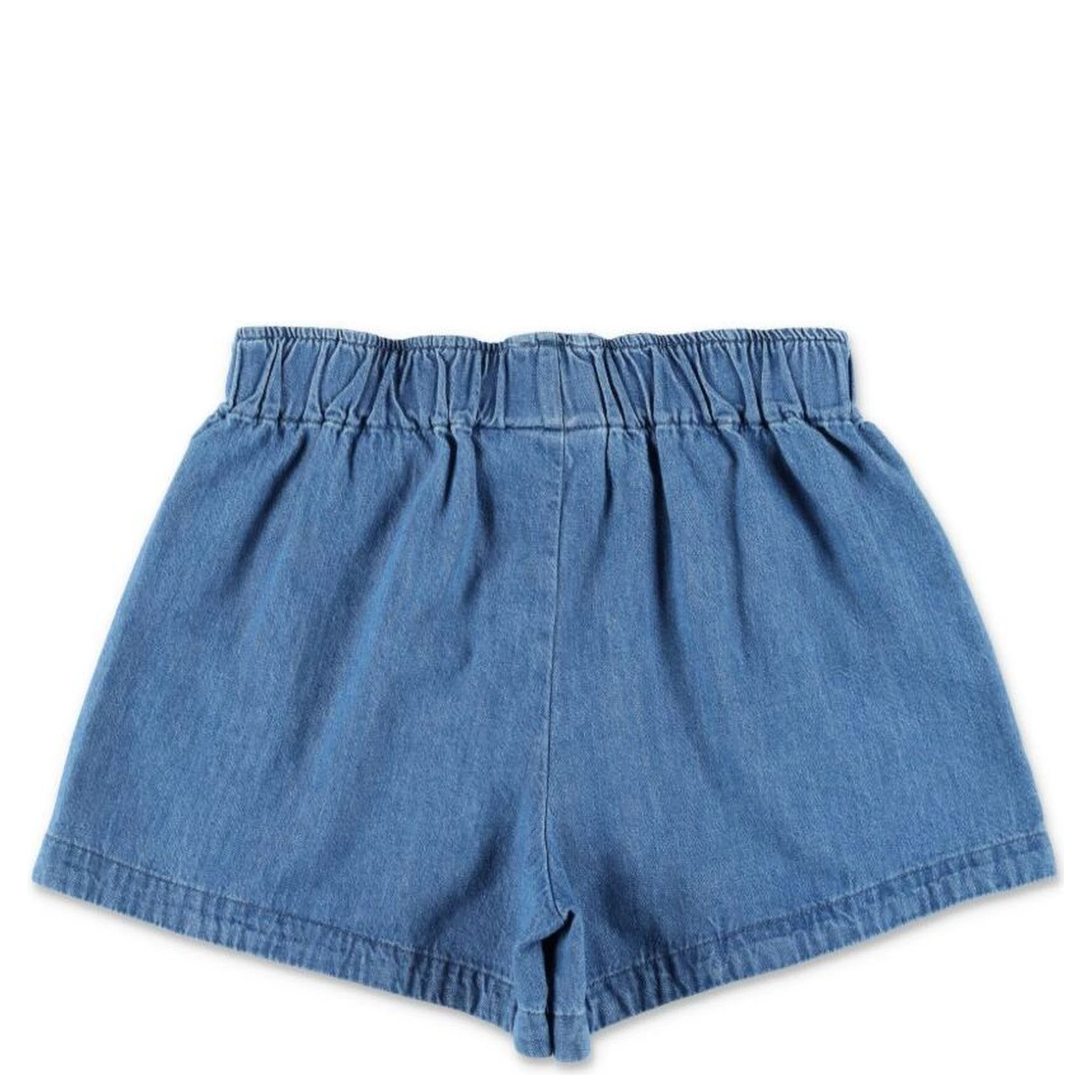 Blue Shorts with Elastic Waist and Music Notes Embroidery on the Front in Denim Girl