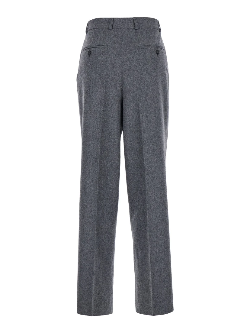 Grey Pants with Belt Loops and Pences in Wool Blend Woman